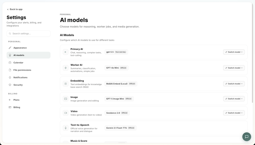 Manor AI 模型设置中的 BYOK 配置